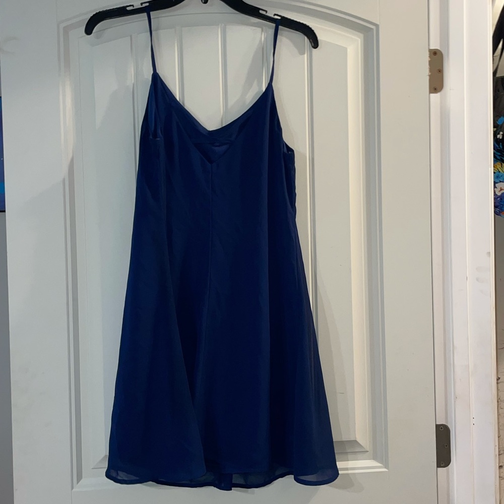 Navy dress with crisscross detail on back